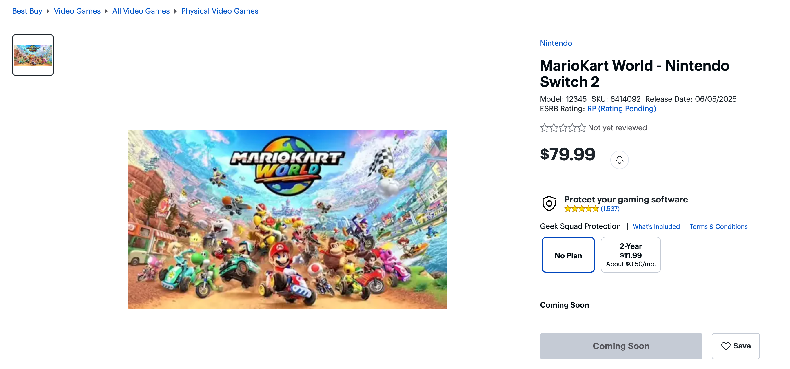 Best Buy screenshot showing $79.99 for a Physical copy.
